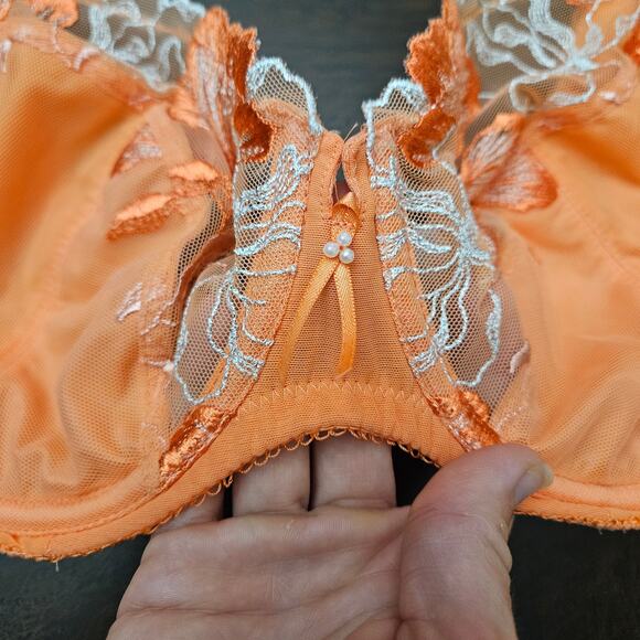 Wacoal In Bloom Embroidered Lace Bra Womens 34DD Orange Coral Lace Embroidered - Picture 5 of 11